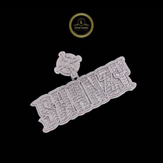 Custom "SWANZY" Nameplate Pendant With VVS1 Baguette Moissanite Diamond Iced-Out Jewelry
