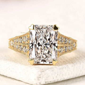 Radiant Cut Lab Grown Prong Setting pave band Engagement Ring