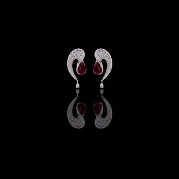 4.02 TCW Luxury Moissanite Earrings Featuring Deep Red Pear Center Stone with Baguette and Round Diamond Accents