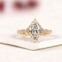 Marquise Cut side Moissanite Diamond Engagement Ring