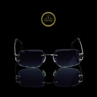 Rimless Rectangular Silver Sunglasses with Smoke Gradient Diamond-Cut Lenses