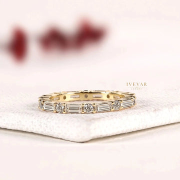 Baguette and round Alternative Lab Grown Diamond Stacking Band