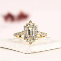 Emerald Cut Halo Baguette Lab Grown Diamond Engagement Ring