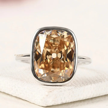Cushion Cut Lab Grown Diamond Bezel Set White Gold Solitaire Ring