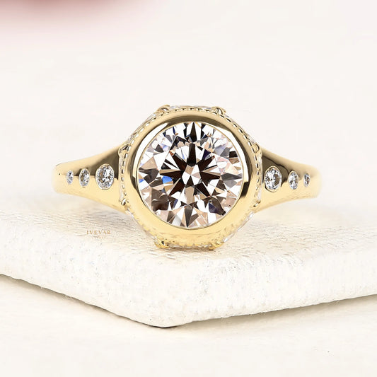 Round Brilliant Lab Diamond Halo Ring with Side Stones