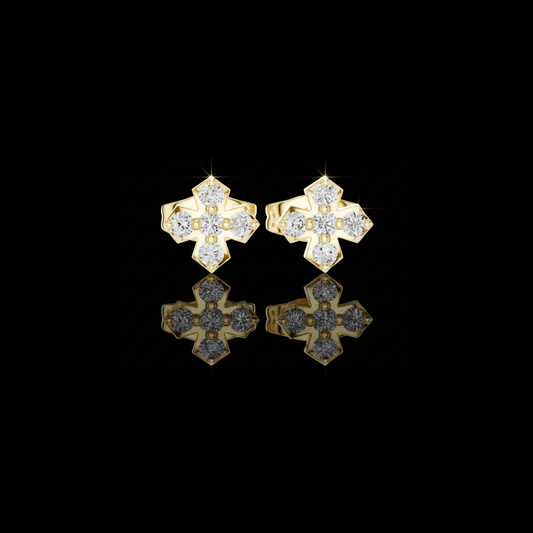 Refined Geometric Cross Round Lab Diamond Stud Earrings with Five Stone Cluster