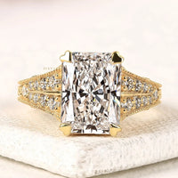 Radiant Cut Moissanite Prong Setting pave band Engagement Ring