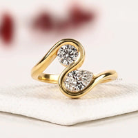 Toi et Moi Round with Pear Moissanite Diamond Engagement Ring