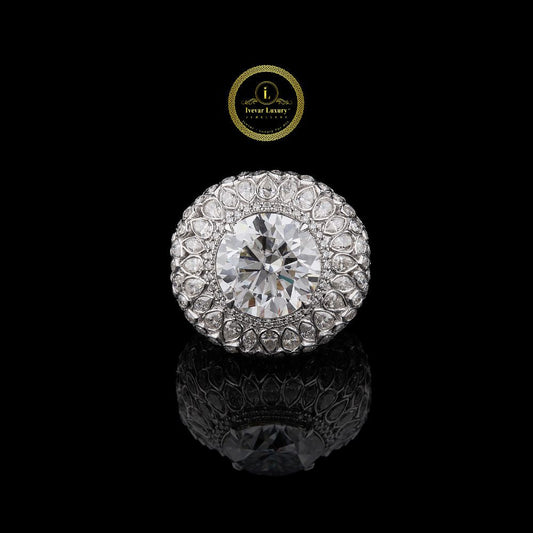 Luxury 3.00 CT Round-Cut Moissanite Diamond Halo Statement Ring in White Gold by Ivevar
