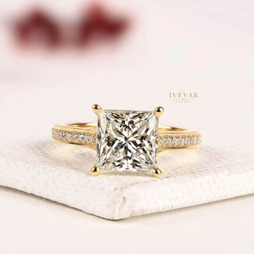Princess Cut Lab Grown Diamond Pave Band Wedding Ring