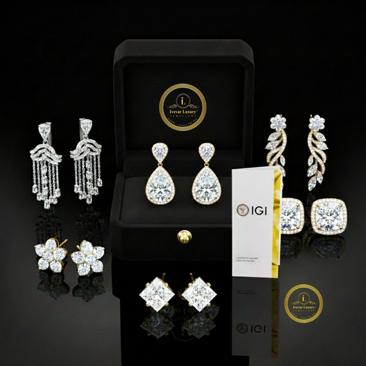 Sculpted Ornate Round Lab Diamond Stud Earrings with Floral Beaded Frame