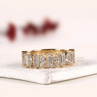 Emerald & Marquise Cut Moissanite Alternating Eternity Wedding Band