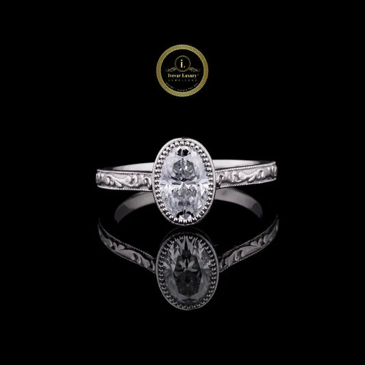 Vintage Oval Cut Moissanite Diamond Milgrain Engagement Ring