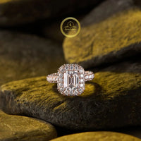 Emerald Lab Grown Diamond Art Deco Halo Bridal Ring