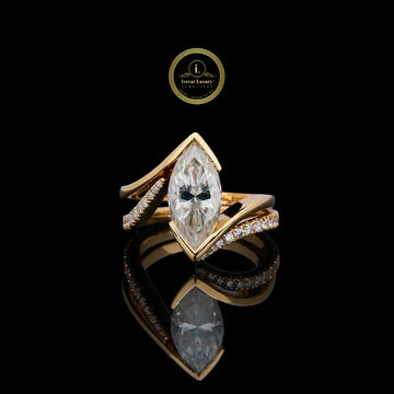 Luxury 3.50 CT Marquise Cut Moissanite Diamond Ring in Gold Elegant Split Band Design By Ivevar