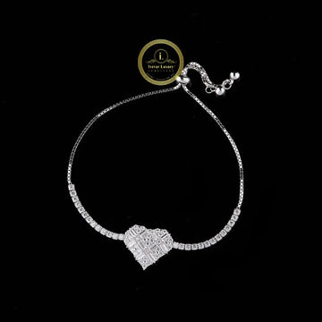 Heart Baguette Cut Lab Grown Diamond Adjustable Tennis Bracelet