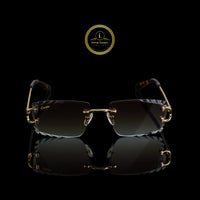 Modern Gold Rimless Sunglasses with Faceted Smoke Brown Lenses