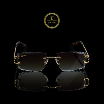 Modern Gold Rimless Sunglasses with Faceted Smoke Brown Lenses