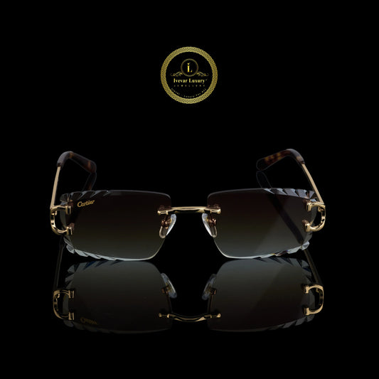 Modern Gold Rimless Sunglasses with Faceted Smoke Brown Lenses