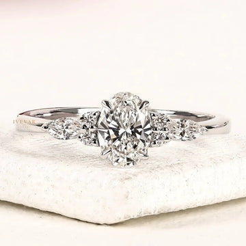 Oval Cut Moissanite Diamond With Marquise Side Stones