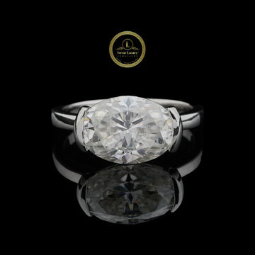 East West Oval Lab Grown Diamond Semi Bezel Ring