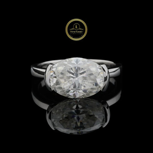 East West Oval Lab Diamond Semi Bezel Ring