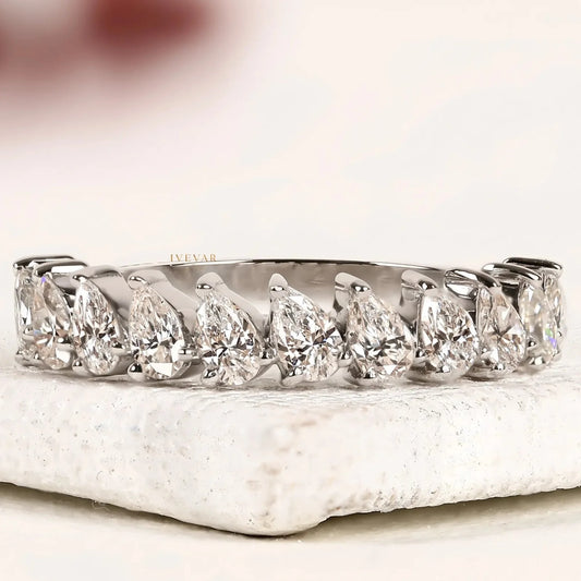 Pear Cut Lab Diamond Half Wedding Band