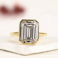 Emerald Cut Lab Grown Diamond Bezel Set Solitaire Ring