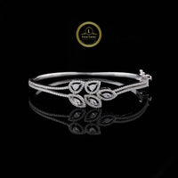 Marquise Cut Lab Grown Diamond Floral Open Cuff Bangle Bracelet