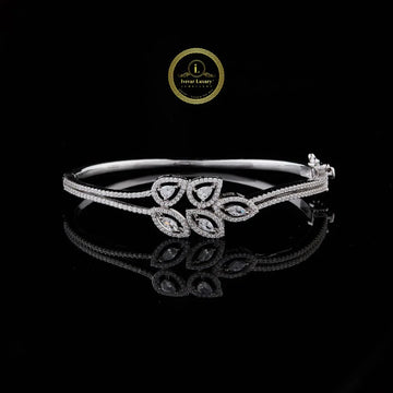Marquise Cut Lab Grown Diamond Floral Open Cuff Bangle Bracelet