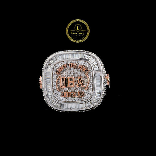 Custom Two-Tone Moissanite Diamond Championship Ring with Baguette and Pave Detailing