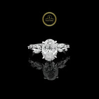 Oval Cut Moissanite Diamond Ring with Marquise Cluster Side Stones