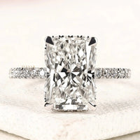 Radiant Cut Moissanite Diamond Hidden Halo Engagement Ring