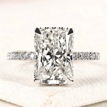 Radiant Cut Moissanite Diamond Hidden Halo Engagement Ring