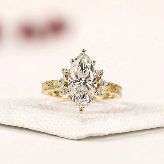 Filigree Inspire Halo Set Marquise Cut Lab Diamond Ring