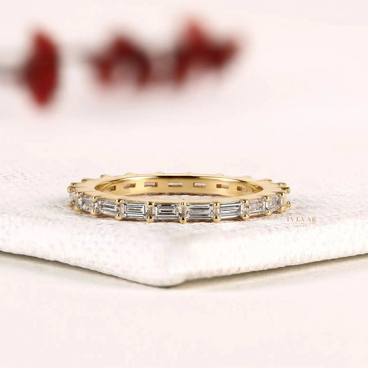 East West Baguette Cut Lab Diamond Stacking Band Ring