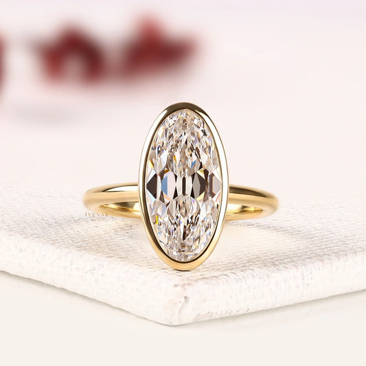 Oval Cut Bezel Set Lab Diamond Solitaire Engagement Ring