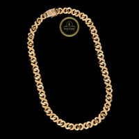 Textured Interlocking Link Chain Necklace with Pave Set Lab Diamonds on Clasp