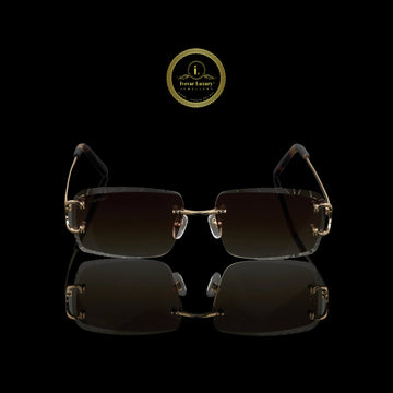 Rimless Rectangular Sunglasses with Smoke Brown Gradient Crystal-Cut Lenses
