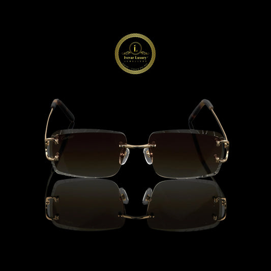 Rimless Rectangular Sunglasses with Smoke Brown Gradient Crystal-Cut Lenses
