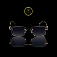 Rimless Rectangular Sunglasses with Deep Blue Gradient Crystal-Cut Lenses