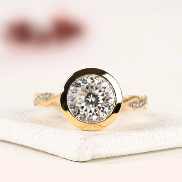 Bezel Set Round Cut Lab Grown Diamond Twisted Pave Band Ring