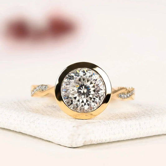 Bezel Set Round Cut Lab Diamond Twisted Pave Band Ring