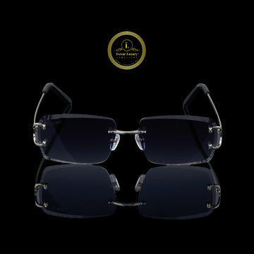 Luxury Rimless Rectangular Silver Sunglasses with Smoke Gradient Lenses