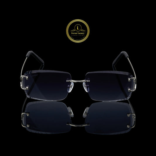 Luxury Rimless Rectangular Silver Sunglasses with Smoke Gradient Lenses