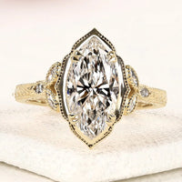 Marquise Cut Lab Grown Diamond Ring with Milgrain Band