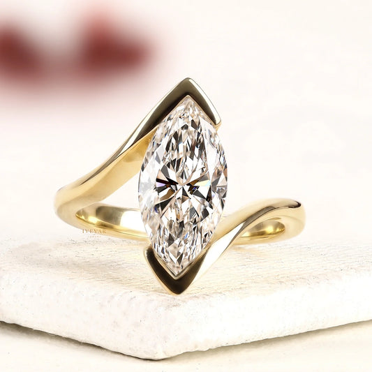 Marquise Cut Lab Diamond Bezel Set With Bypass Band