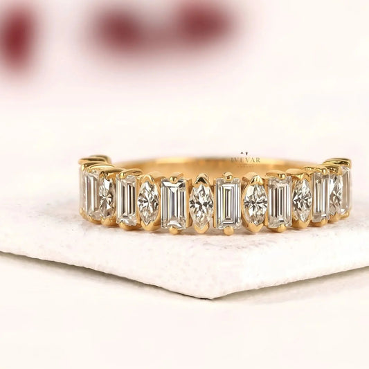 Alternative Emerald and Pear Moissanite Diamond Eternity Band