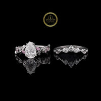 Pear Cut Floral Vine Moissanite Diamond Engagement Ring in White Gold