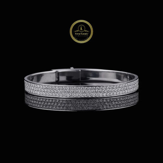 Triple Row Round Lab Grown Diamond Pave Hinged Bangle Bracelet